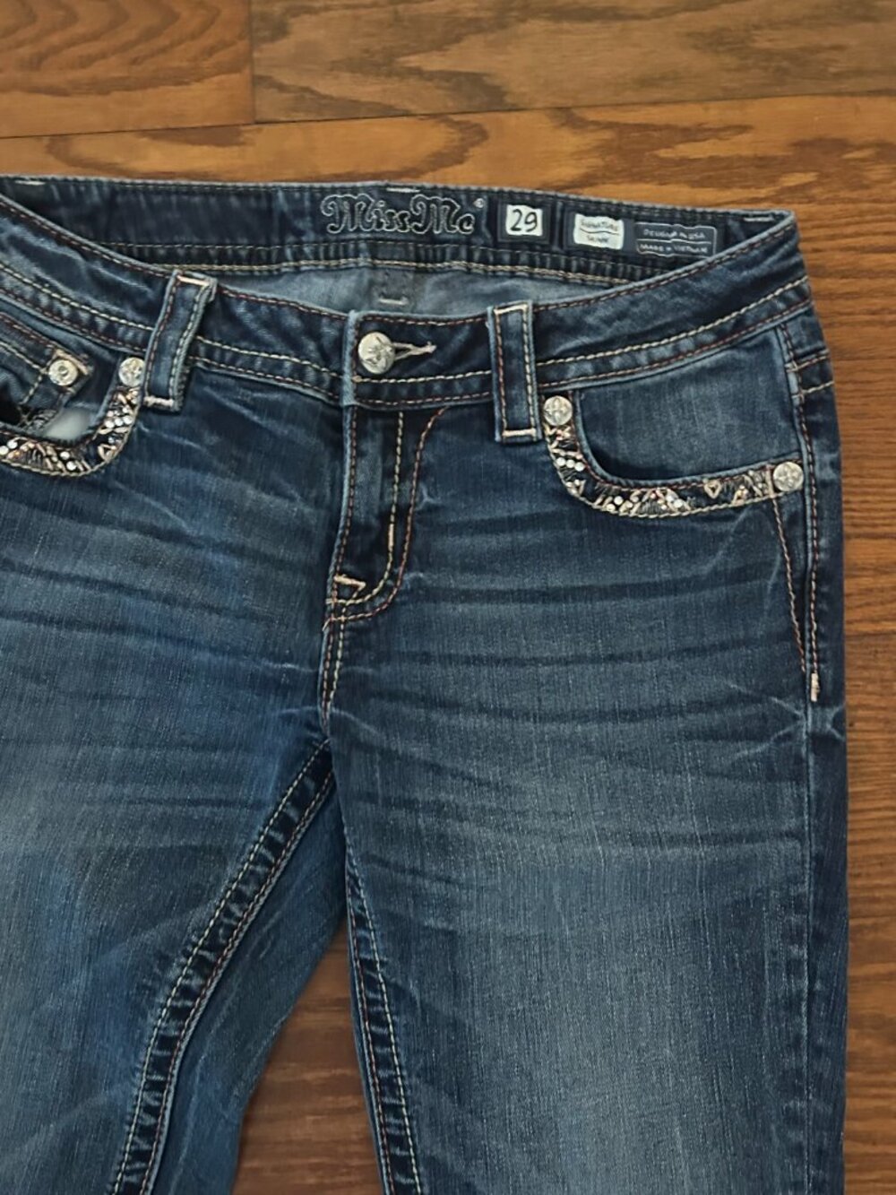 Miss Me Signature Skinny Beaded Sequin Embroidered Jeans Size 29 Y2K - Picture 4 of 16